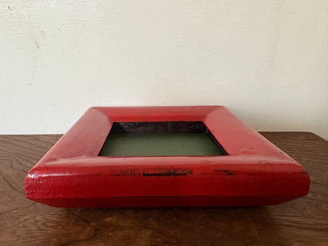 松崎融　朱漆塗　額縁　漆塗り　漆器