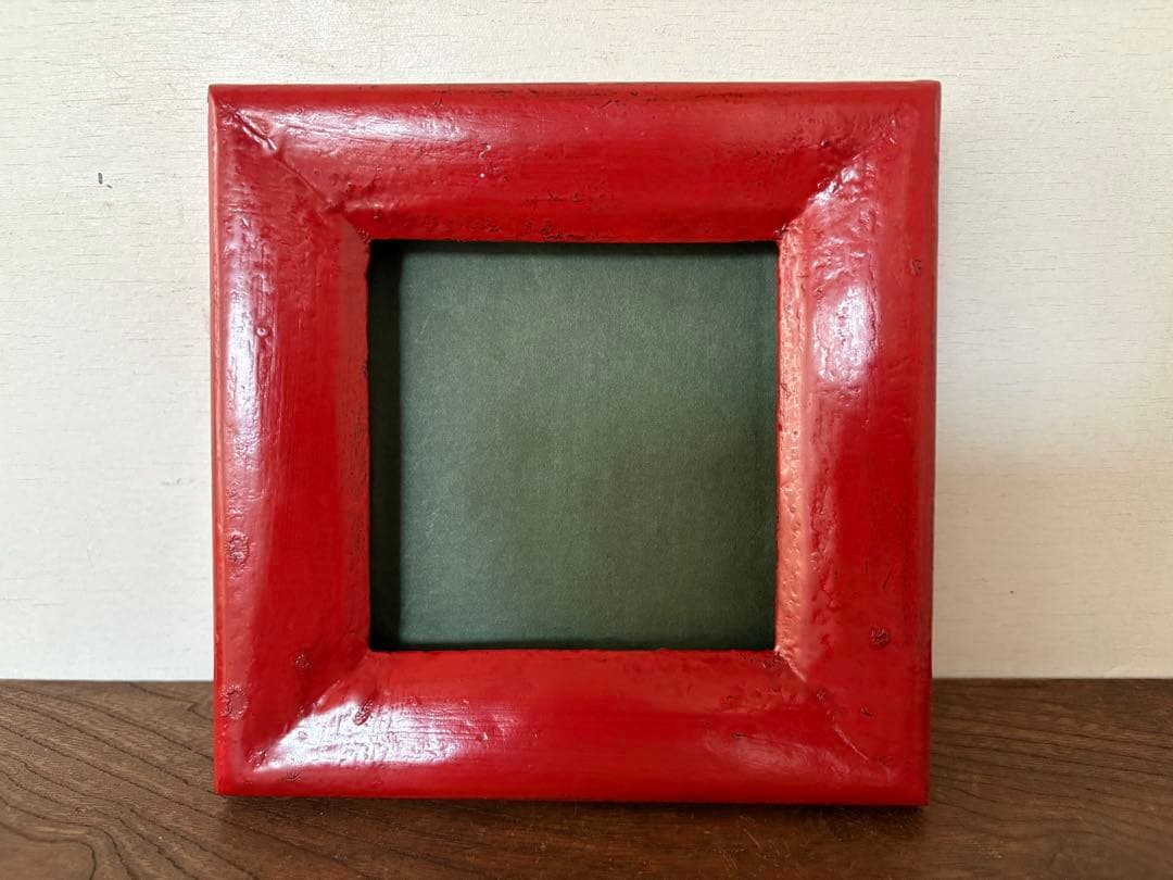 松崎融　朱漆塗　額縁　漆塗り　漆器