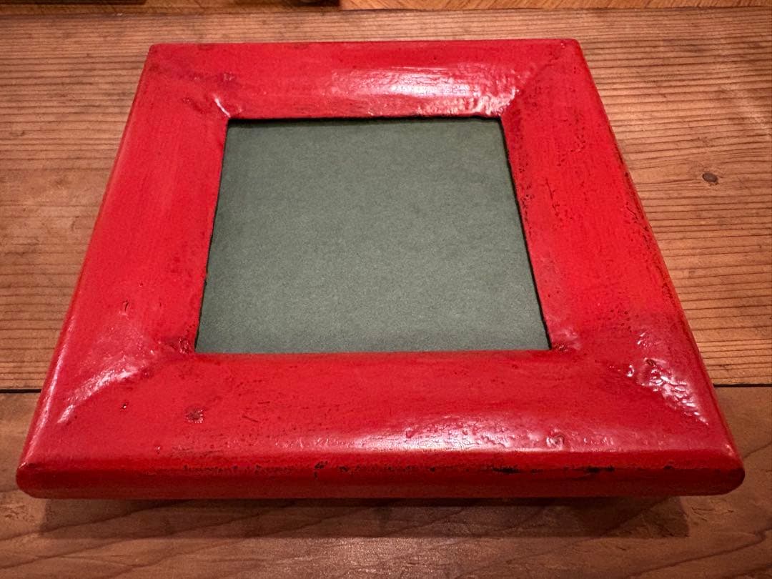 松崎融　朱漆塗　額縁　漆塗り　漆器