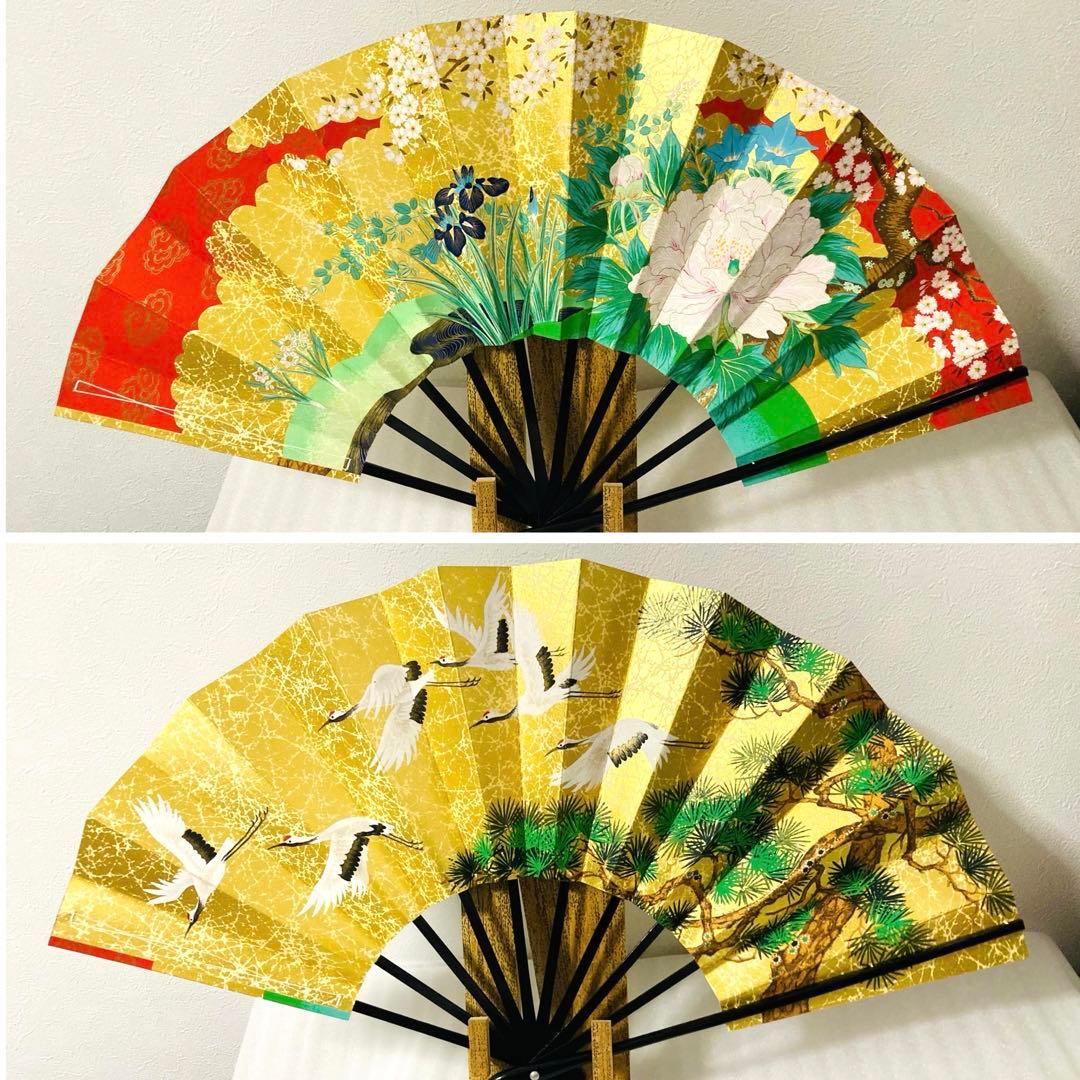 京扇子 とくの 両面 飾り扇子 鶴 百花
