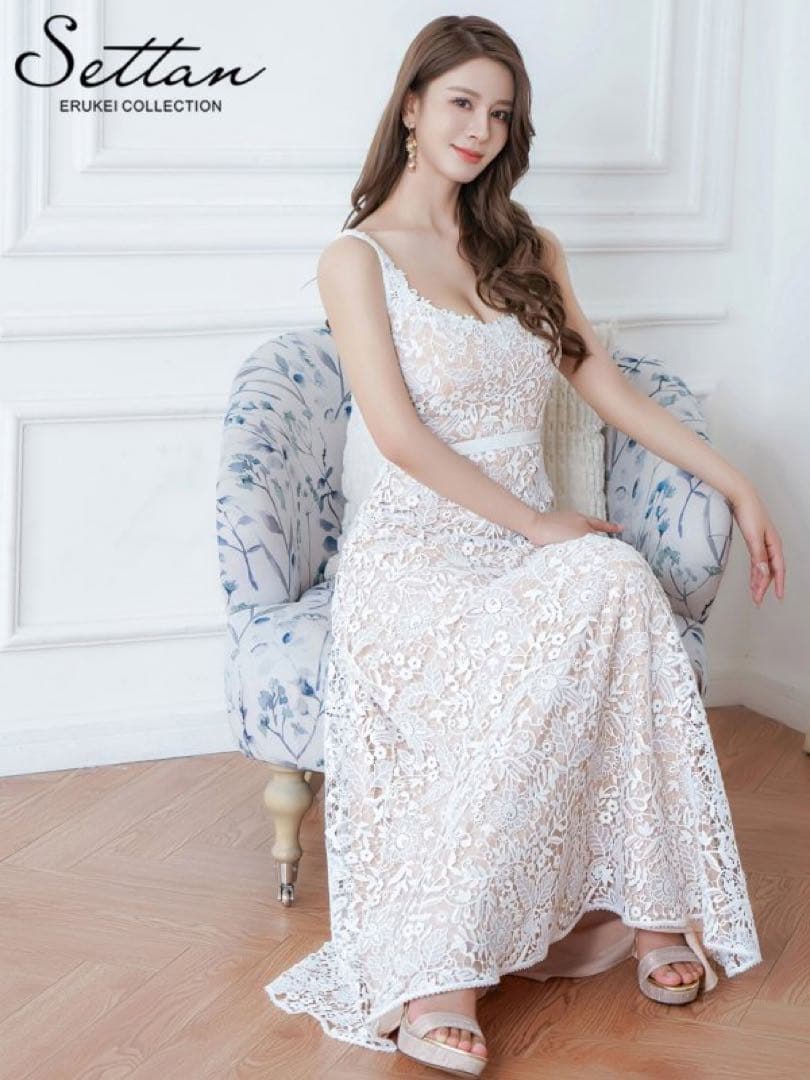 Settann ホワイト レース マキシドレス