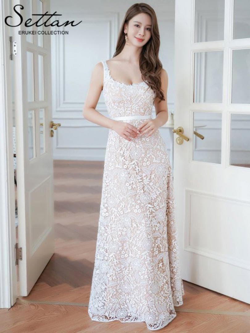 Settann ホワイト レース マキシドレス