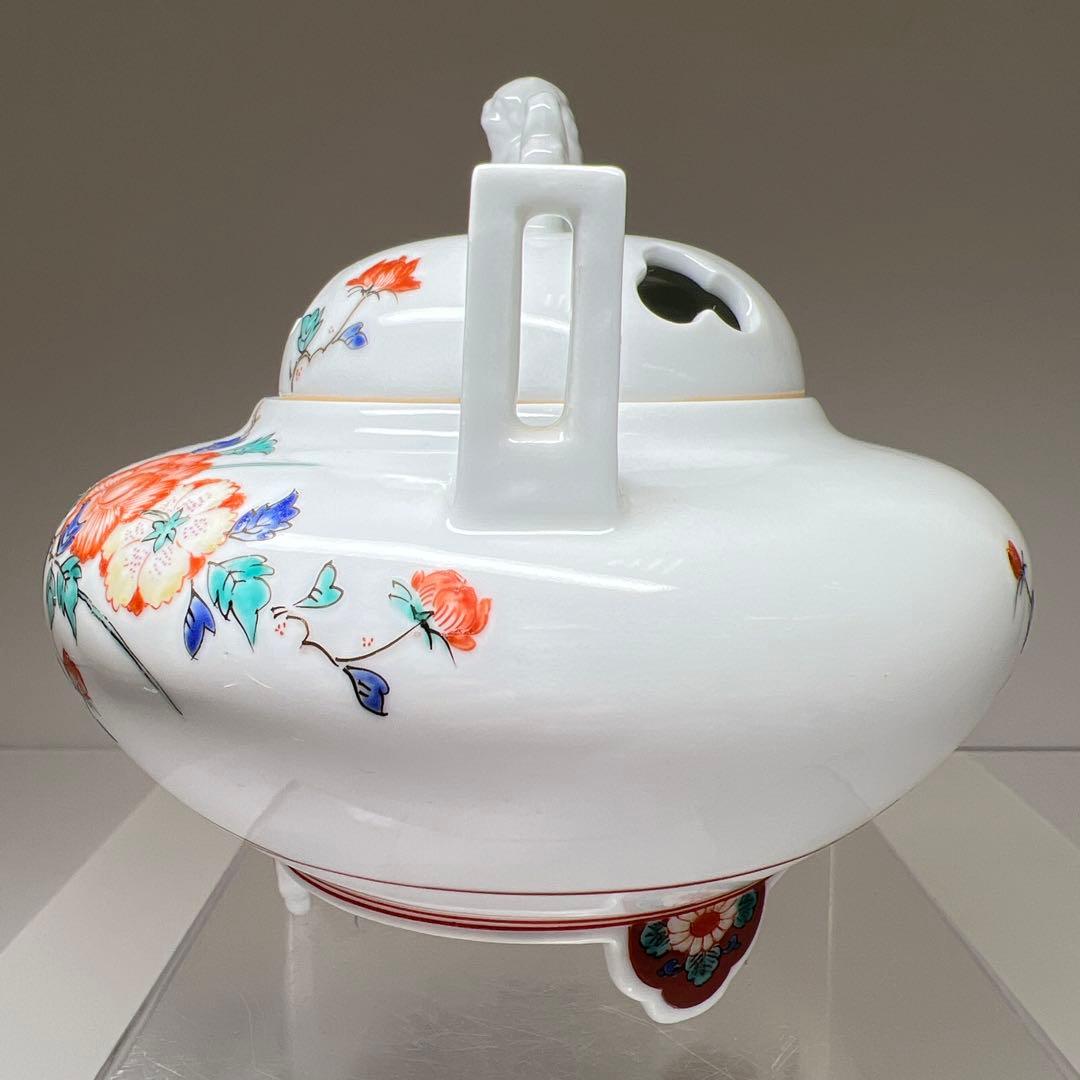 十三代　酒井田柿右衛門　錦牡丹文香炉　共箱　東Y8-0105☆2Fトヒカ