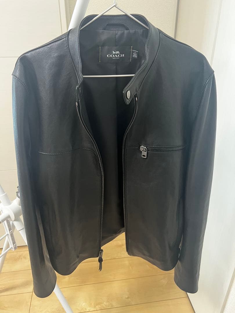 COACH ブラック レザー シングルライダースジャケット
