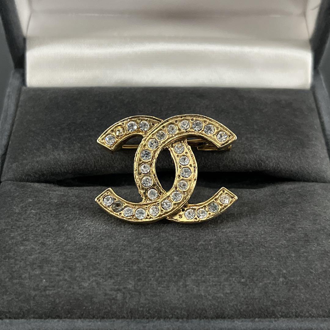正規品　CHANEL シャネル　ブローチ　ココマーク　ラインストーン　ゴールド