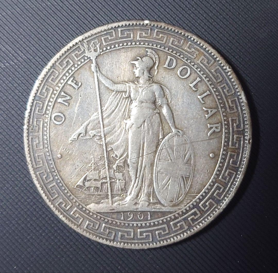 香港壹圓銀貨　古銭大型硬貨　1901年 イギリス貿易銀貨 1ドル硬貨