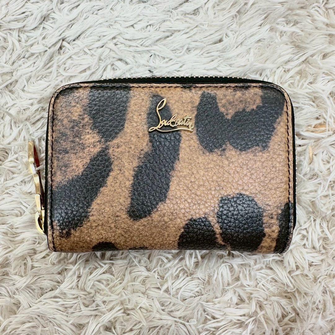 【美品】クリスチャンルブタン ケース 小銭入れ ブラウン レオパード