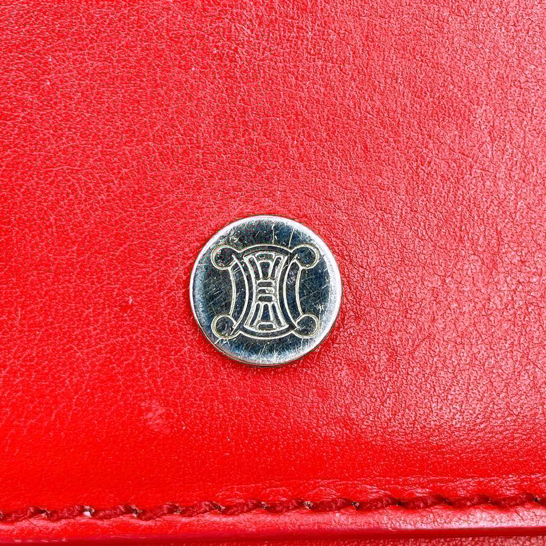 セリーヌ マカダム レザー 三つ折り 財布 ウォレット　レッド　トリオンフ