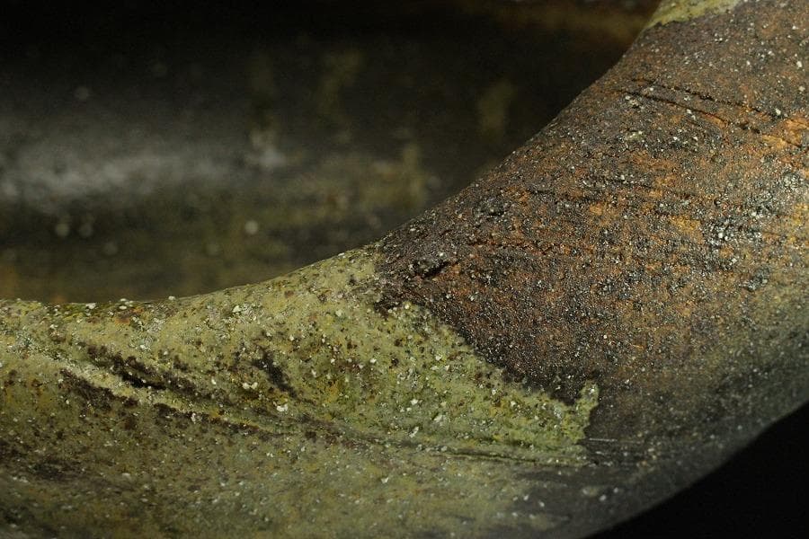 陶器 信楽 舟形 自然木 手付き 盛鉢 43.5cmx31.5cm(A342)