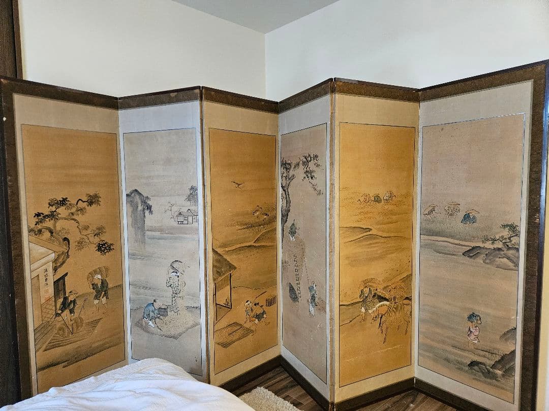 東洋洋 耕図 屏風 六曲一双 紙本肉筆 法眼東洋 人物図 日本画