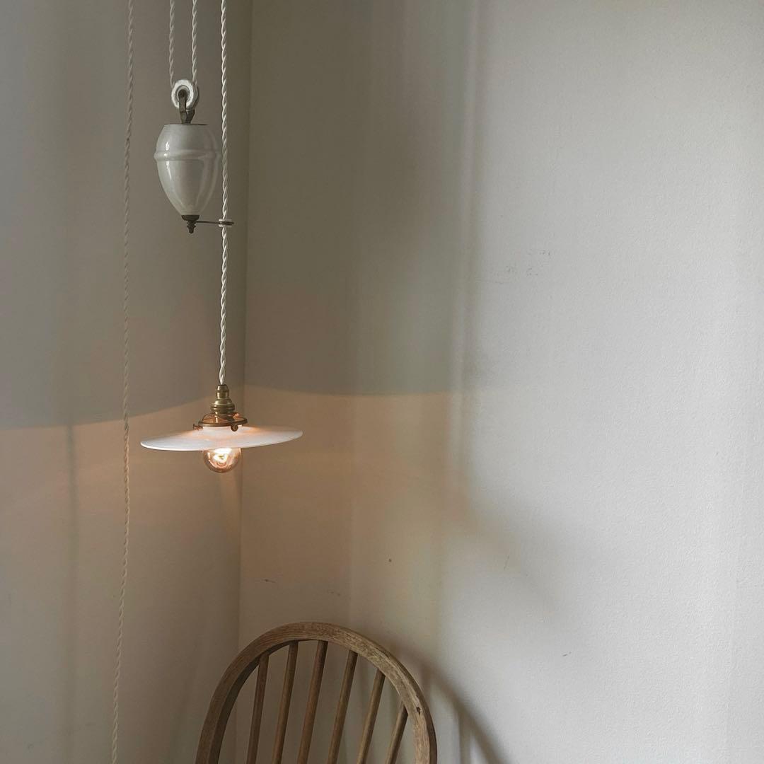 フランス アンティーク ランプシェード陶器製 滑車