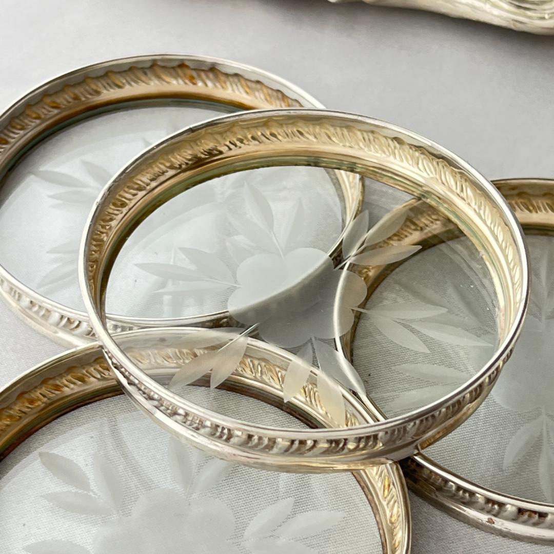 【純銀 / ガラス】ワイングラスコースター 4枚 スターリングシルバー (1)