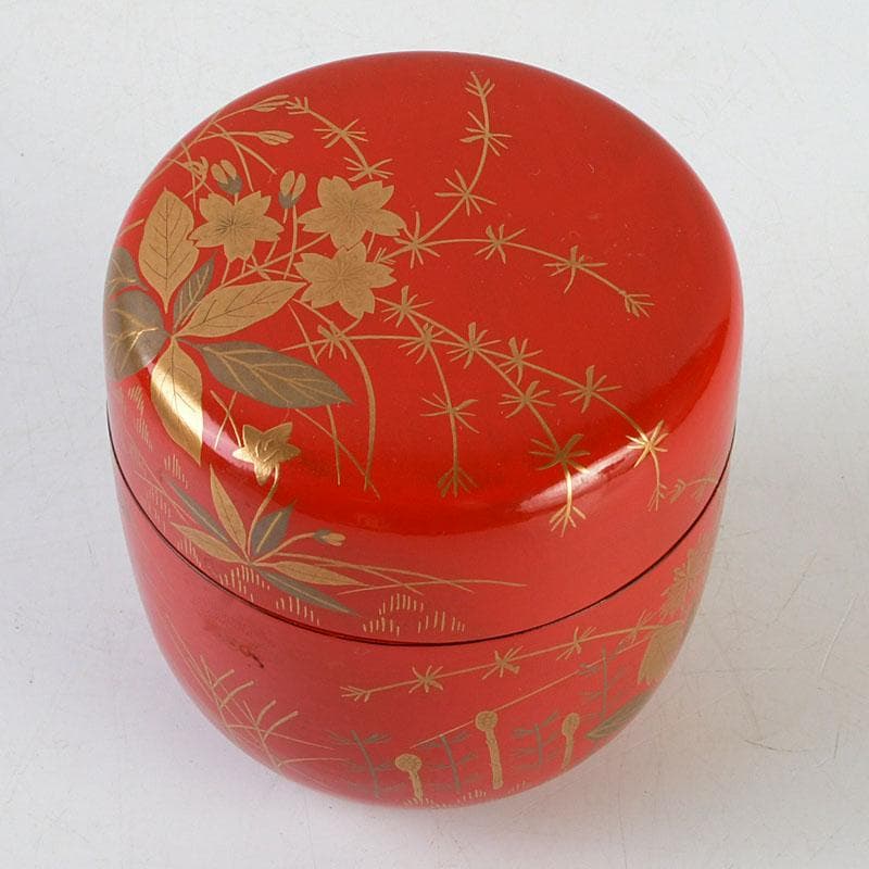 茶道具　佐々木麗峰作　鵬雲斎好写　一閑塗　春草蒔絵　棗　共箱　V　9633