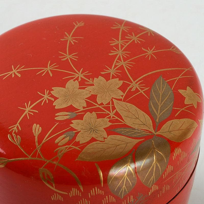 茶道具　佐々木麗峰作　鵬雲斎好写　一閑塗　春草蒔絵　棗　共箱　V　9633