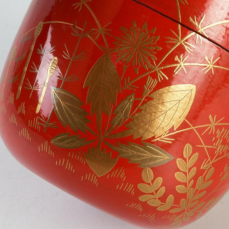 茶道具　佐々木麗峰作　鵬雲斎好写　一閑塗　春草蒔絵　棗　共箱　V　9633