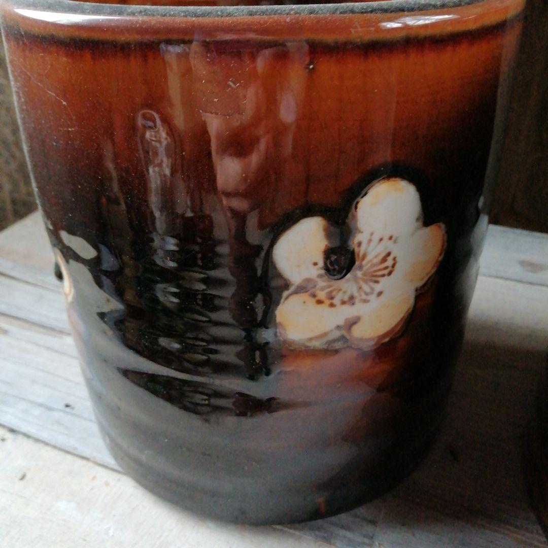 瀬戸焼　飴釉火鉢一対　19cm　大正～昭和中期