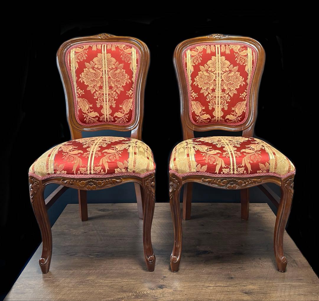 イタリア ダイニングチェア フラワーレッド　猫脚　2脚