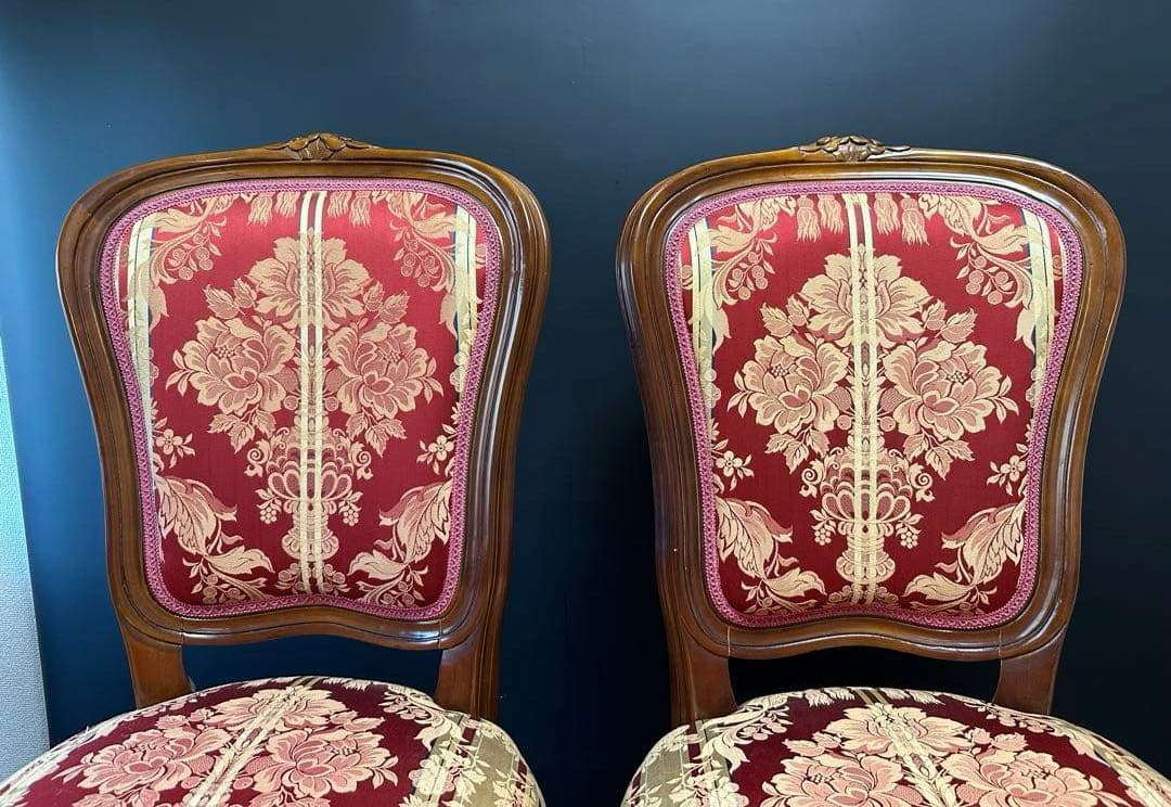 イタリア ダイニングチェア フラワーレッド　猫脚　2脚