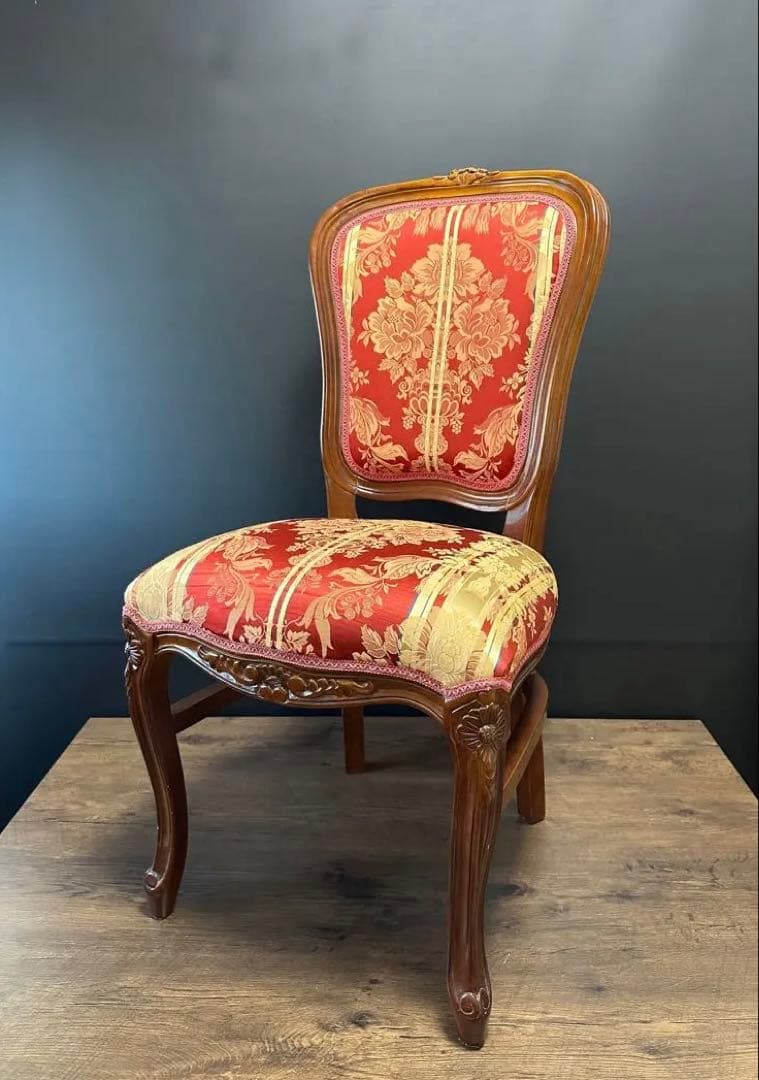 イタリア ダイニングチェア フラワーレッド　猫脚　2脚