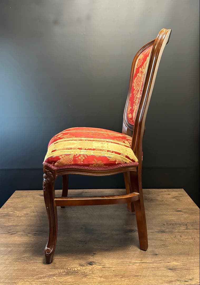 イタリア ダイニングチェア フラワーレッド　猫脚　2脚