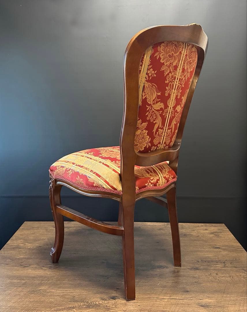 イタリア ダイニングチェア フラワーレッド　猫脚　2脚