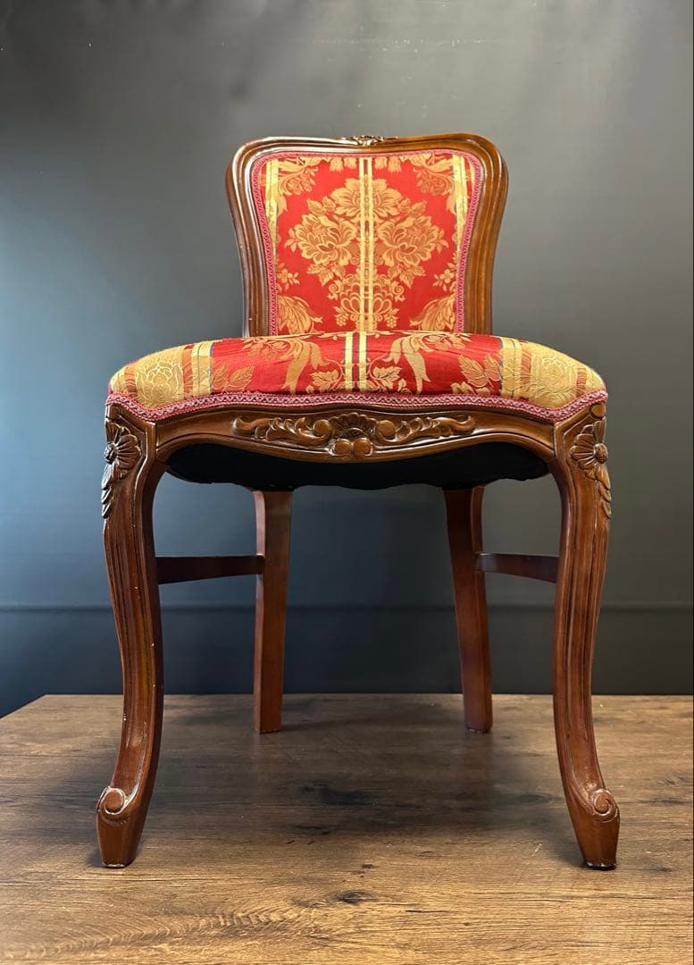 イタリア ダイニングチェア フラワーレッド　猫脚　2脚