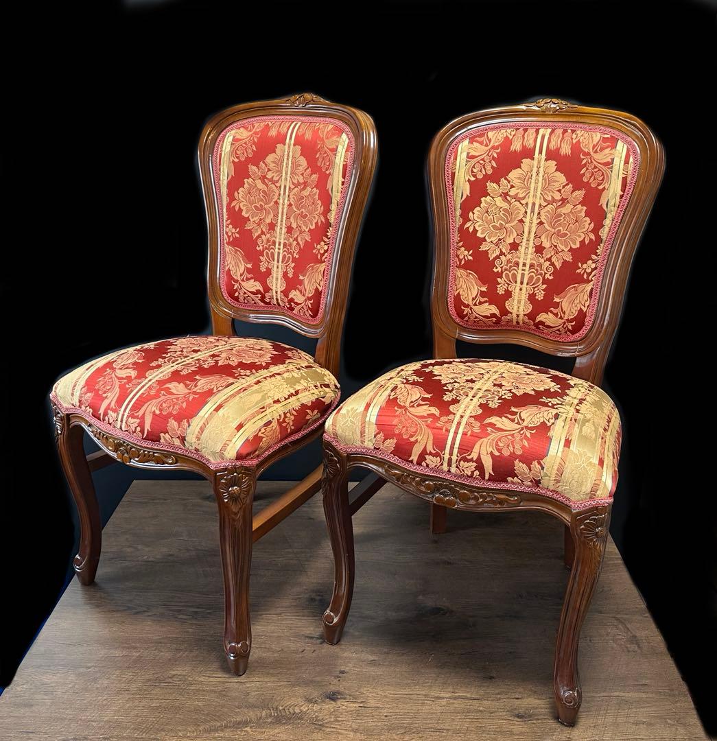 イタリア ダイニングチェア フラワーレッド　猫脚　2脚