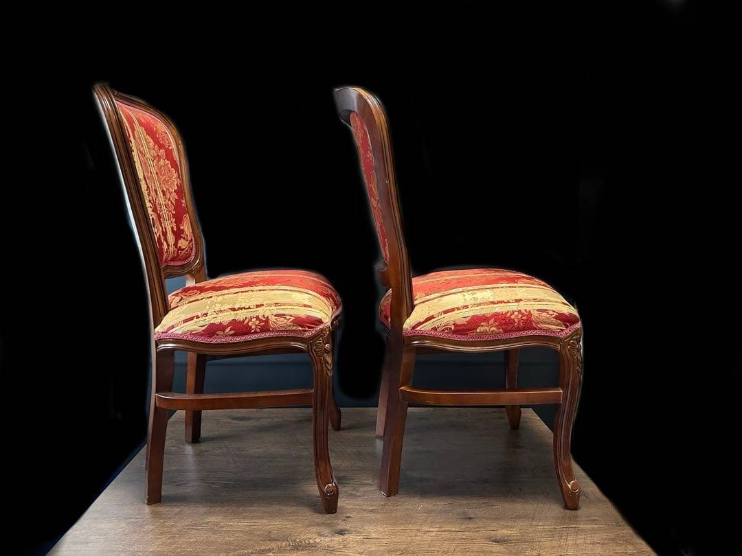 イタリア ダイニングチェア フラワーレッド　猫脚　2脚