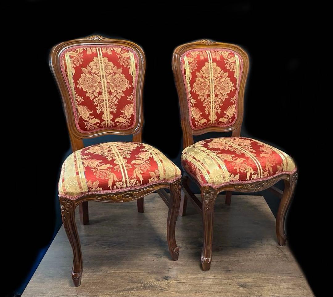 イタリア ダイニングチェア フラワーレッド　猫脚　2脚