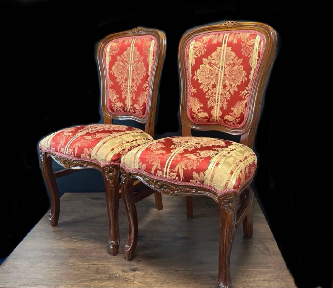 イタリア ダイニングチェア フラワーレッド　猫脚　2脚