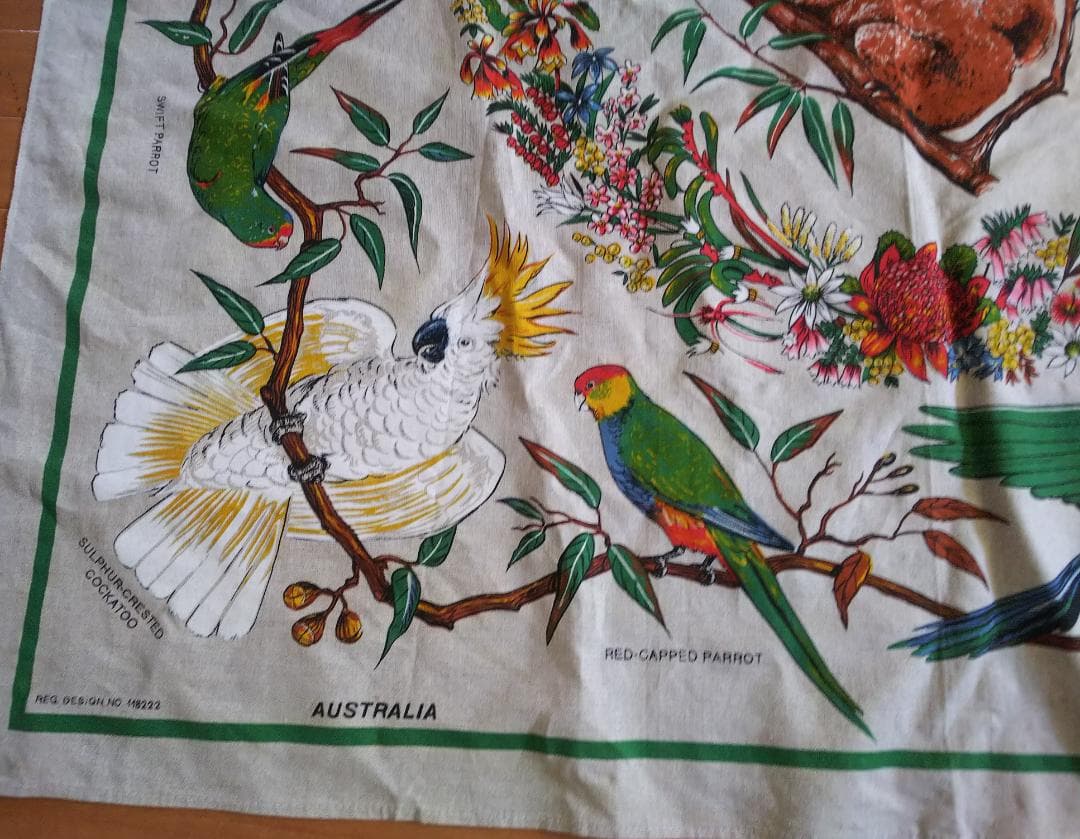 ヴィンテージ オーストラリア コアラ　野鳥プリント テーブルクロス