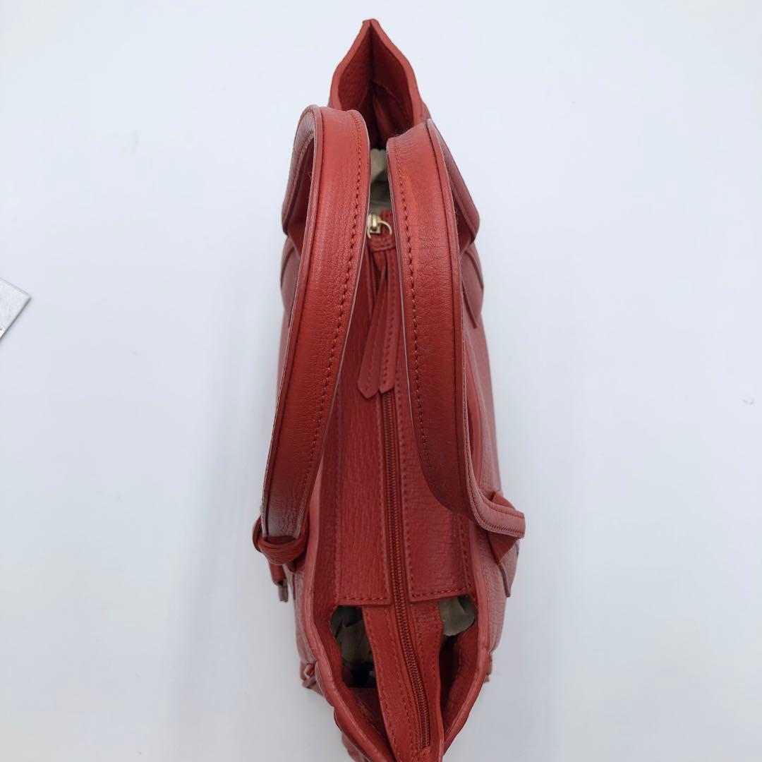 美品 ロンシャン ペネロペ シボ革 ハンドバッグ レザー 濃いオレンジ系