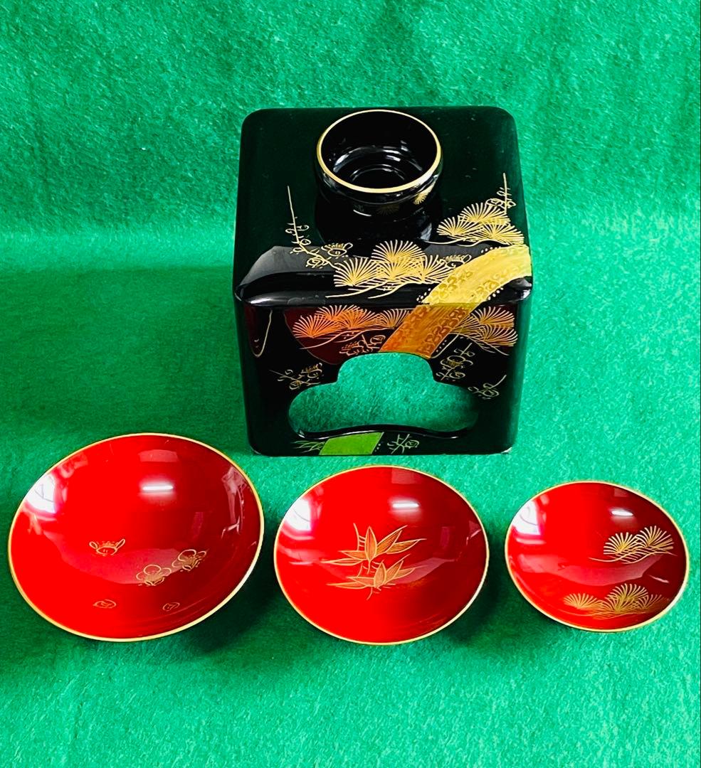 ヴィンテージ鈴木孫次作　輪島塗木製品金彩漆塗り屠蘇器セット