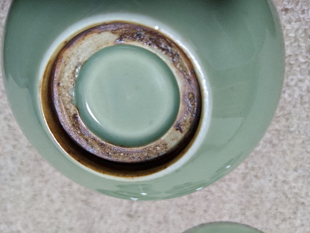 ♦希少 遺品少数！江戸時代 鍋島青磁 柿右衛門青磁 碁笥底 茶碗 茶托 骨董品