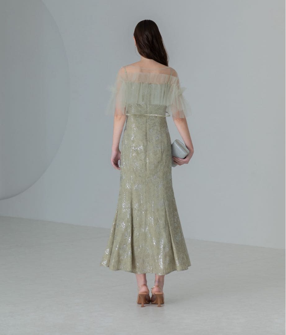 【LEJA】チュールフリルボレロペイントマーメイドドレスワンピース