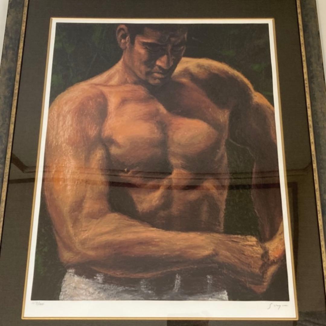 福山小夜 「高倉健の世界」版画 黄金の服 シルクスクリーン 大型 額装 限定品