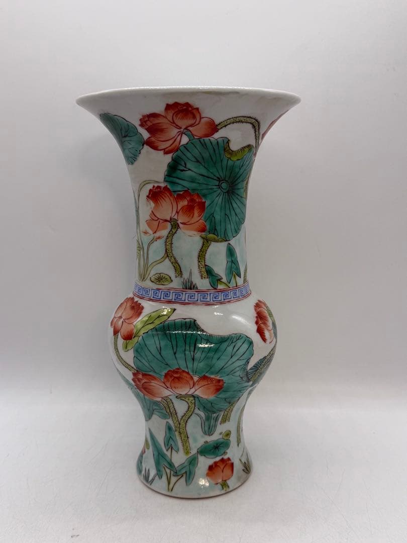 中国　色絵瓶　蓮　康熙年製銘　送料込み251127