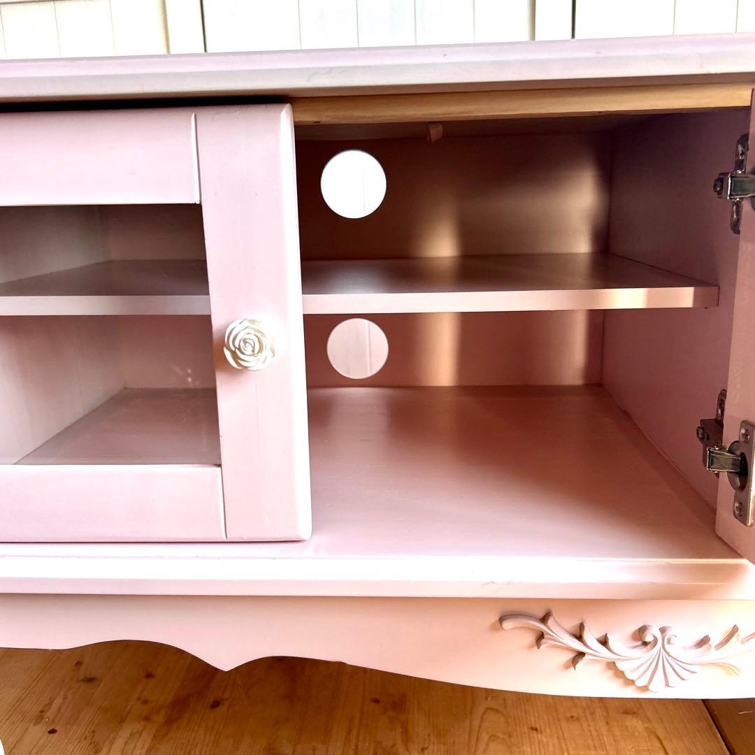 ピンクのテレビボード　フェミニン プリンセス系 幅90cm ロココ調　テレビ台