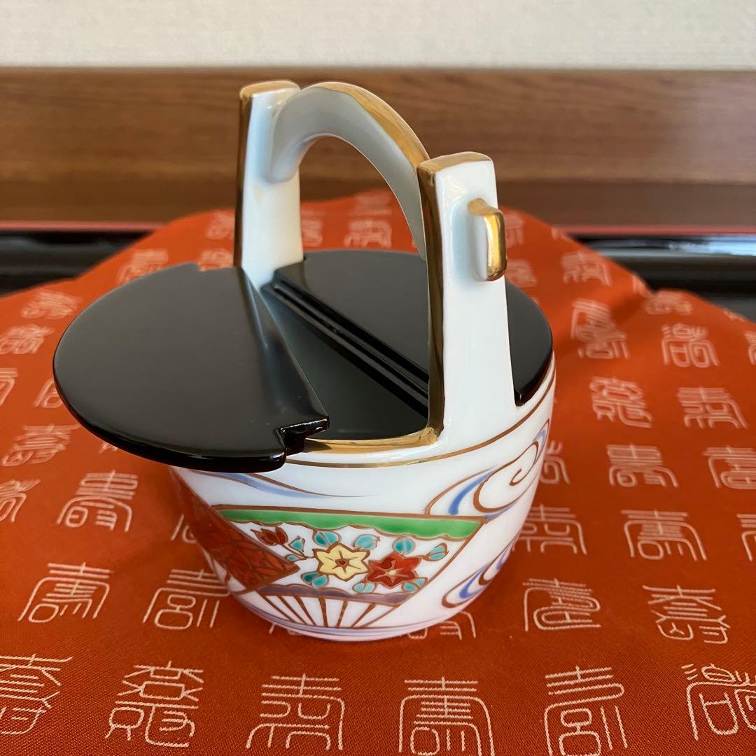 最終お値下げ 茶道具 京焼 手塚祥堂造色絵手桶茶入