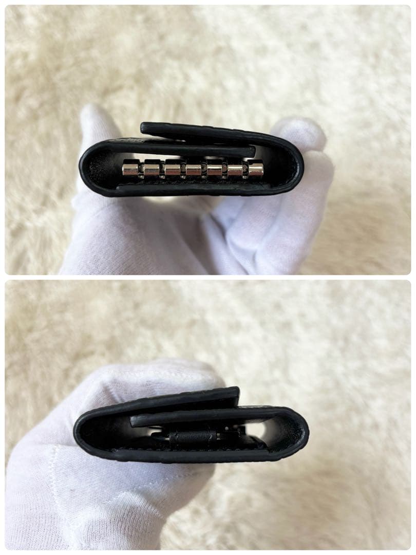 美品 グッチ エンボス ジャンボ GG 6連 キーケース キーリング ブラック