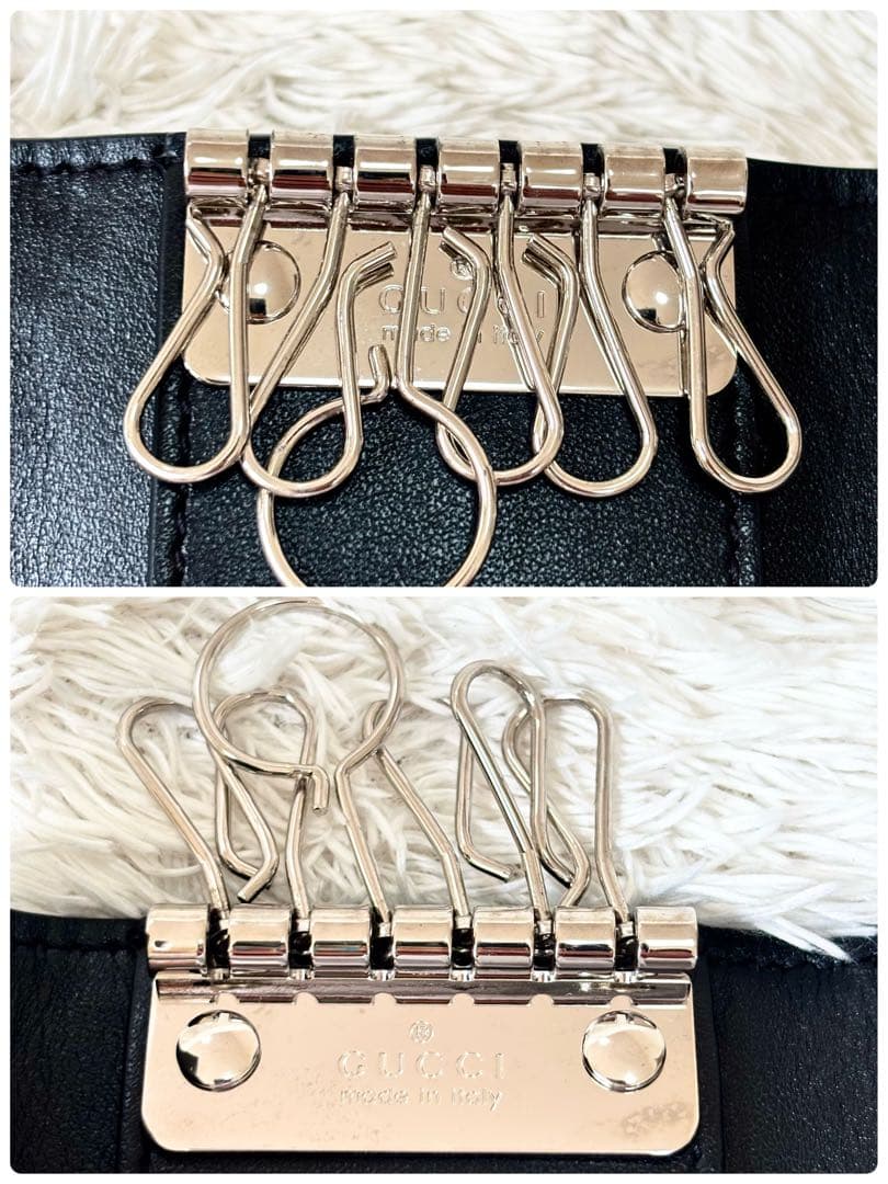 美品 グッチ エンボス ジャンボ GG 6連 キーケース キーリング ブラック