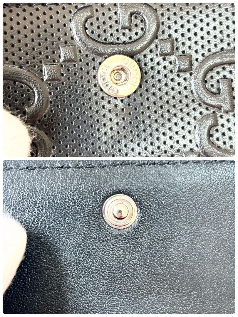 美品 グッチ エンボス ジャンボ GG 6連 キーケース キーリング ブラック