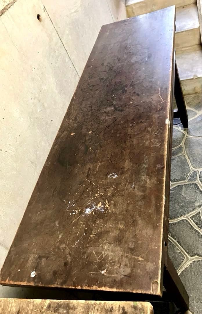 ヴィンテージ 昭和レトロ 学校・会議室用テーブル 長卓 文机 一枚板 A