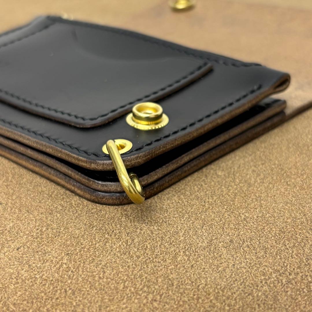 クロムエクセル　トラッカーウォレット　ミドル　黒　茶心　3層　印　HORWEEN