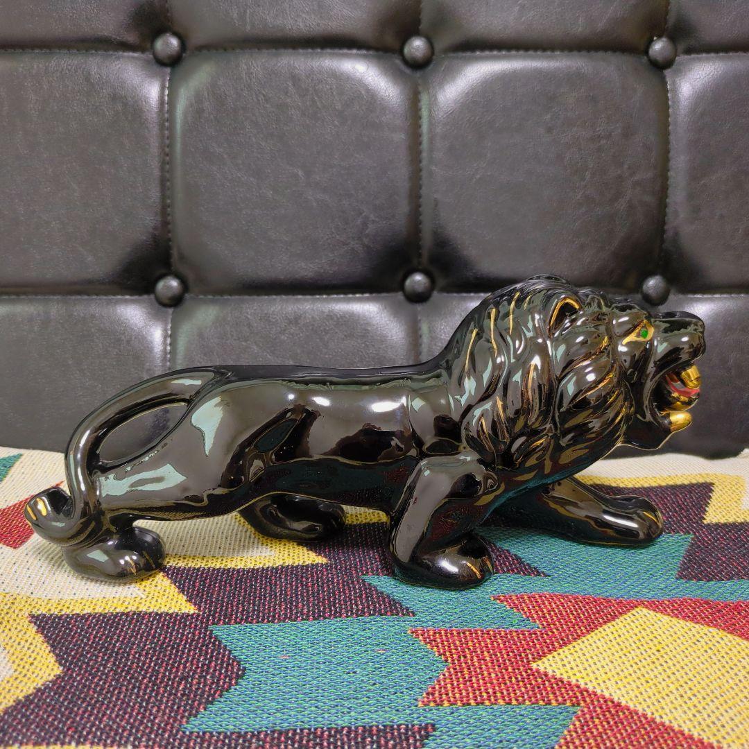 ライオン 陶器 ロカビリー ブラックパンサー 置物 ヴィンテージ