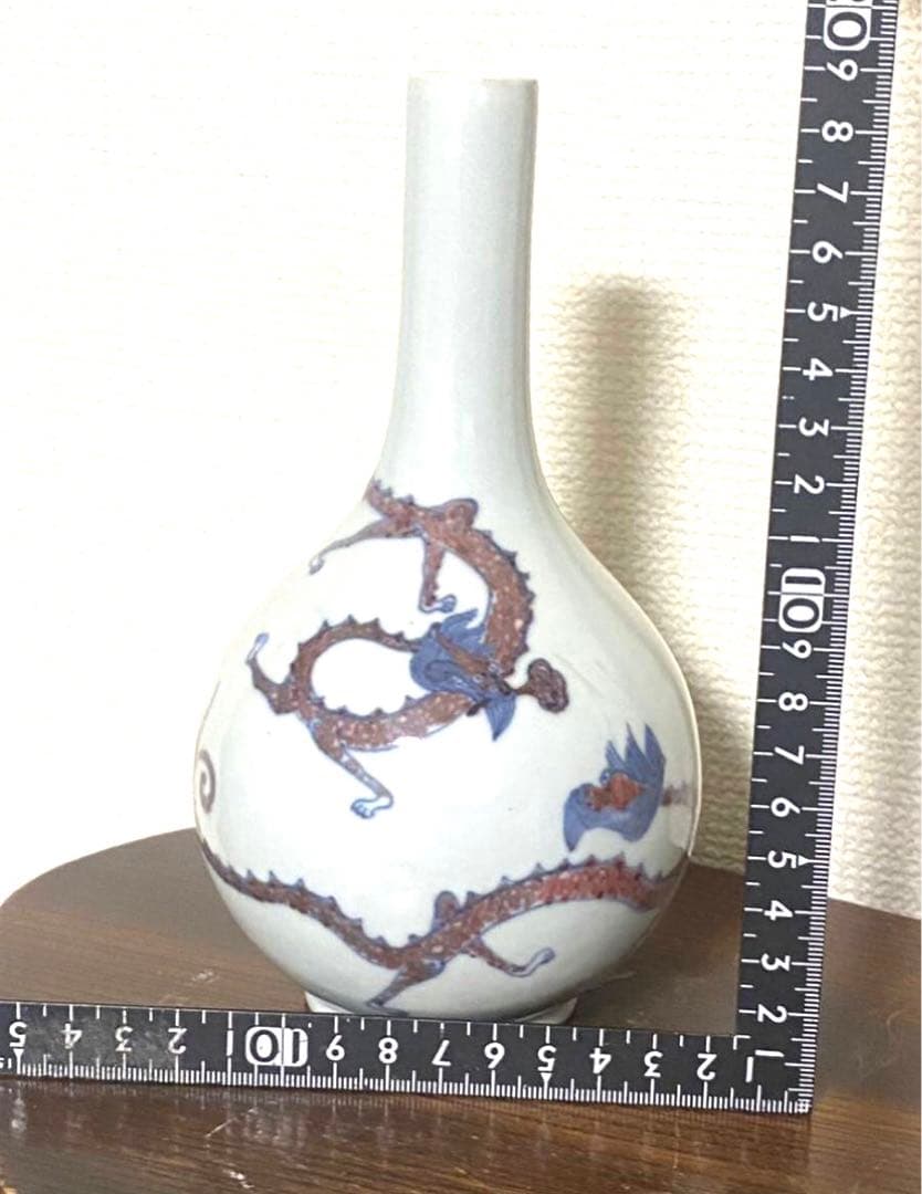 青康熙 青花釉里紅胆瓶 双龍手絵 希少品