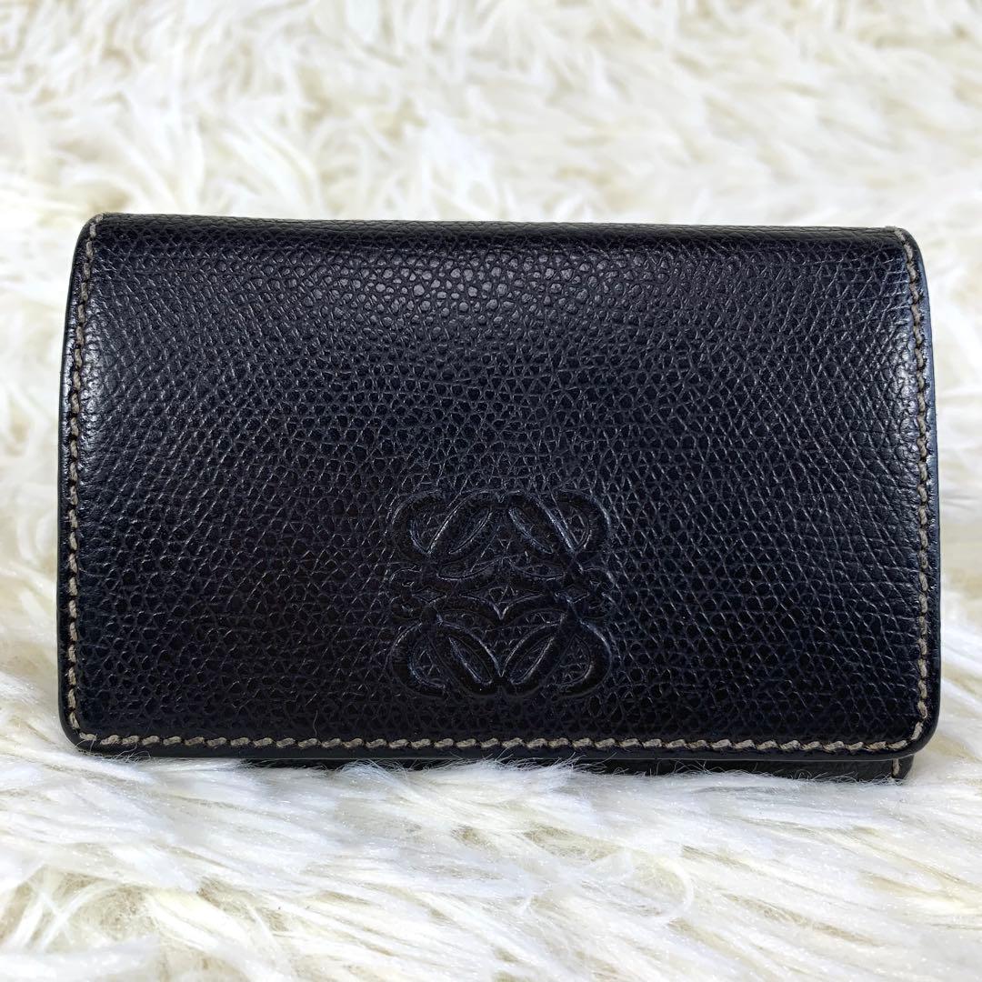 【付属品完備】ロエベ キーケース ケース アナグラム ロゴ レザー 黒 茶