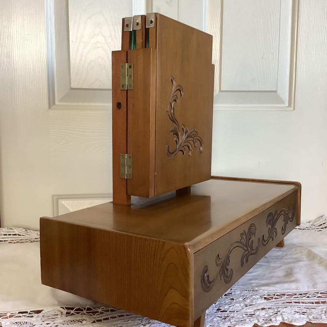 昭和レトロ　 引き出し付き三面鏡　卓上小型鏡台　姫鏡台