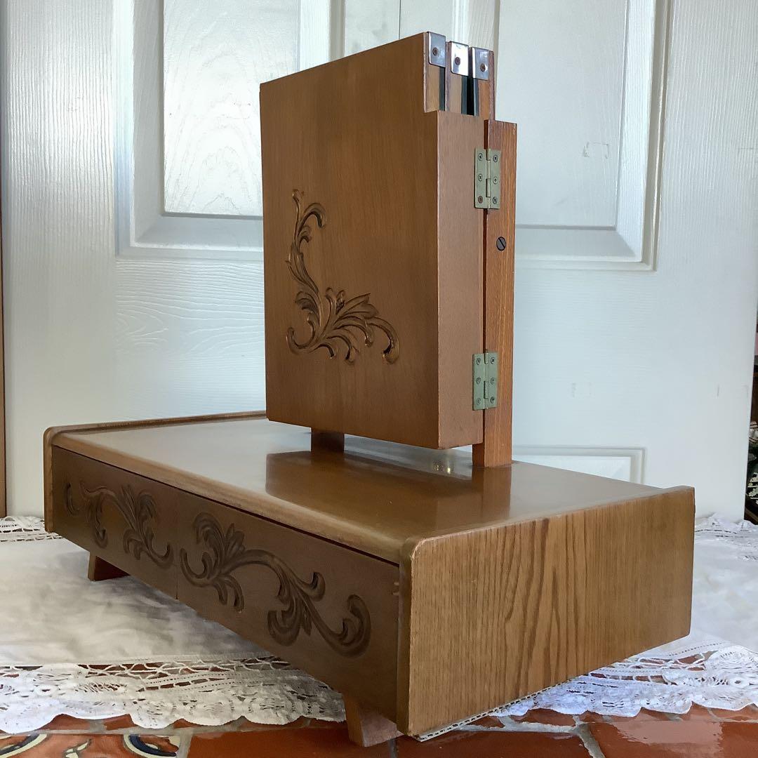 昭和レトロ　 引き出し付き三面鏡　卓上小型鏡台　姫鏡台