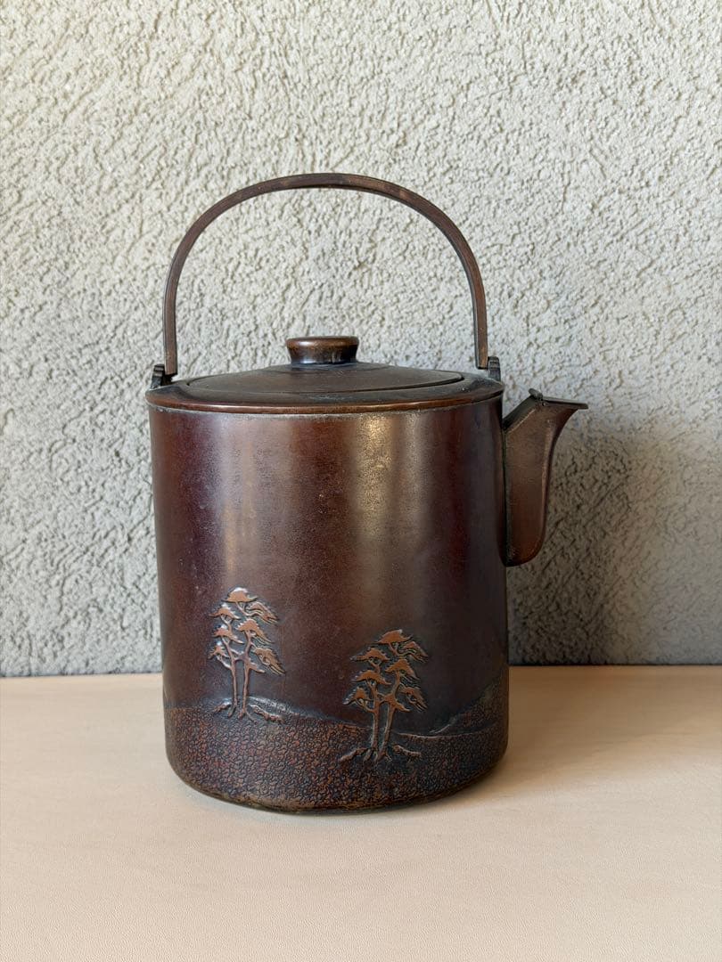 松の絵　金正堂　古銅　水注　やかん　茶道具　時代物　重さ約477g